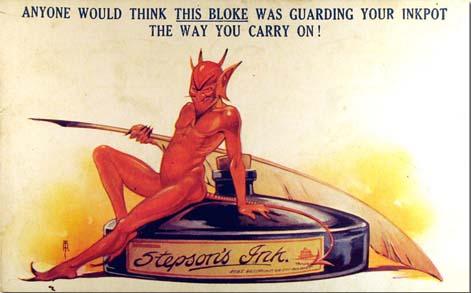 Advertisement of Stepson's Ink with devil illustration