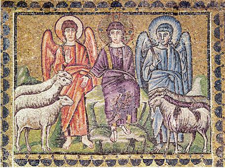 Byzantine Mosaic of The Judgment of the Nations, 6th century AD, Ravenna, Basilica of Sant'Apollinare Nuovo, Italy.
