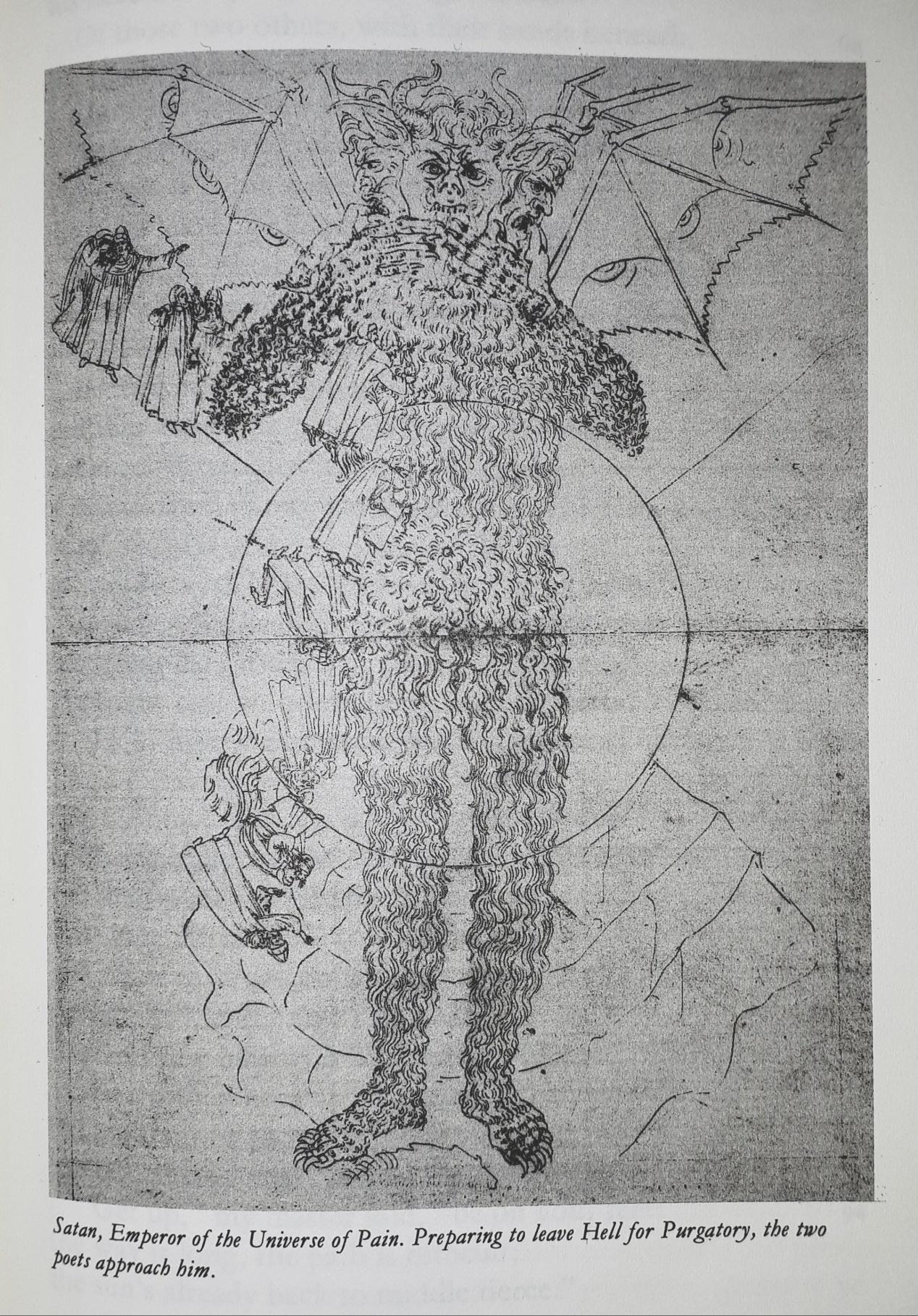 Illustrated image of Lucifer in Dante's Inferno. Illustrated by Sandro Botticelli