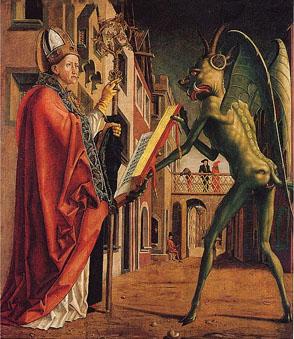 Painting of Saint Wolfgang and the Devil - Michael Pacher - 1471-75. Source: WIkipedia.