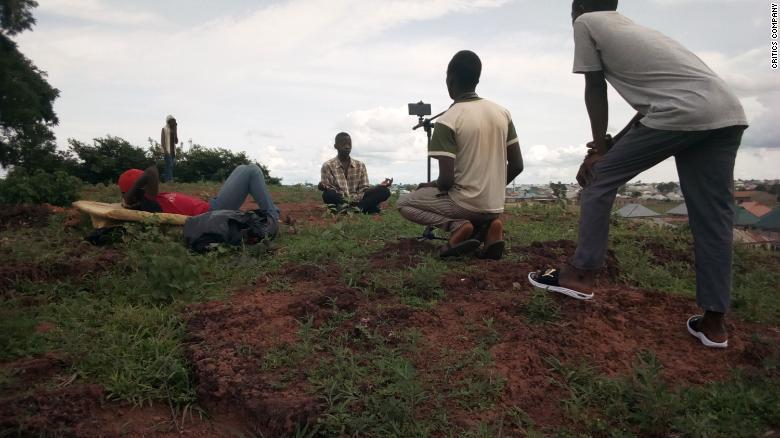 Behind-the-scenes photo from one of their films titled "Z the beginning," in Kaduna, Nigeria.