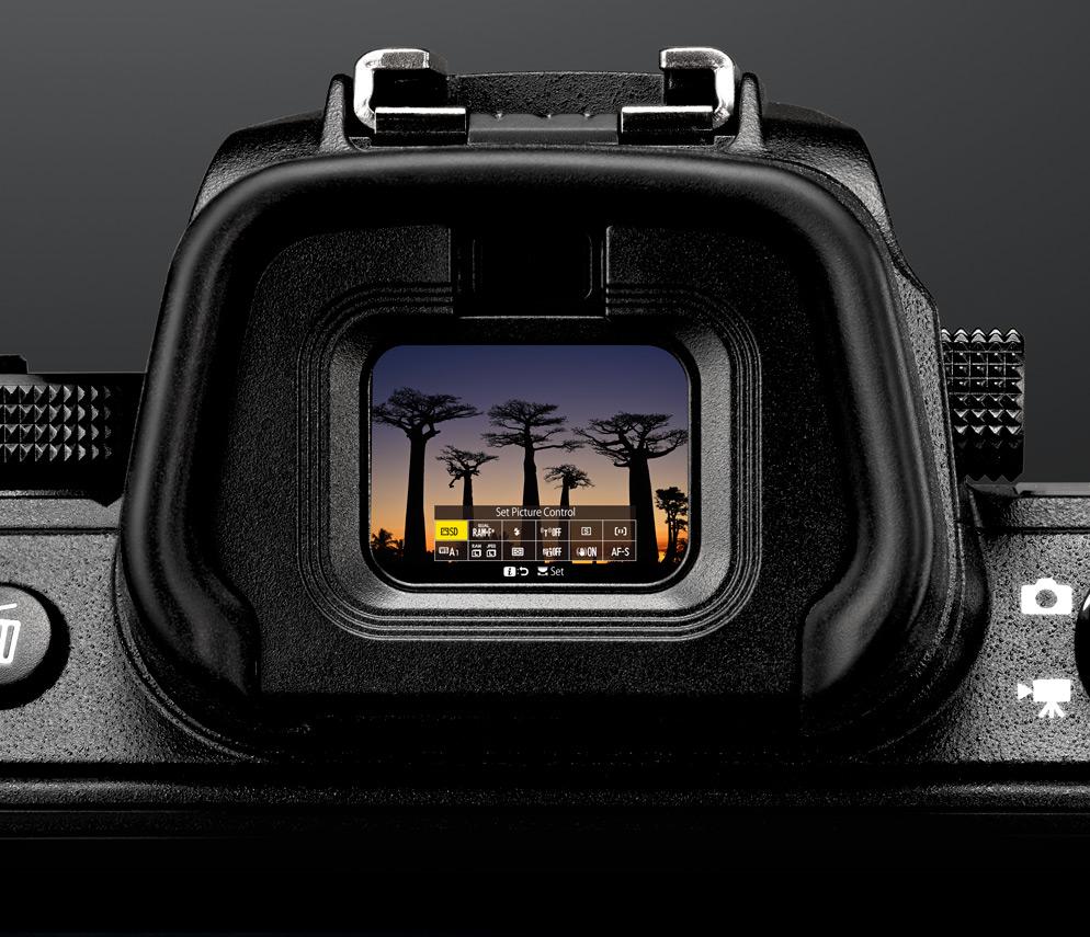photo in the viewfinder of the Z7 mirrorless camera showing the menu overlayed on an image