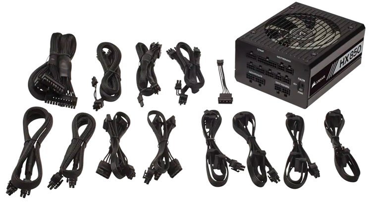 A selection of Corsair PSUs against a white backdrop