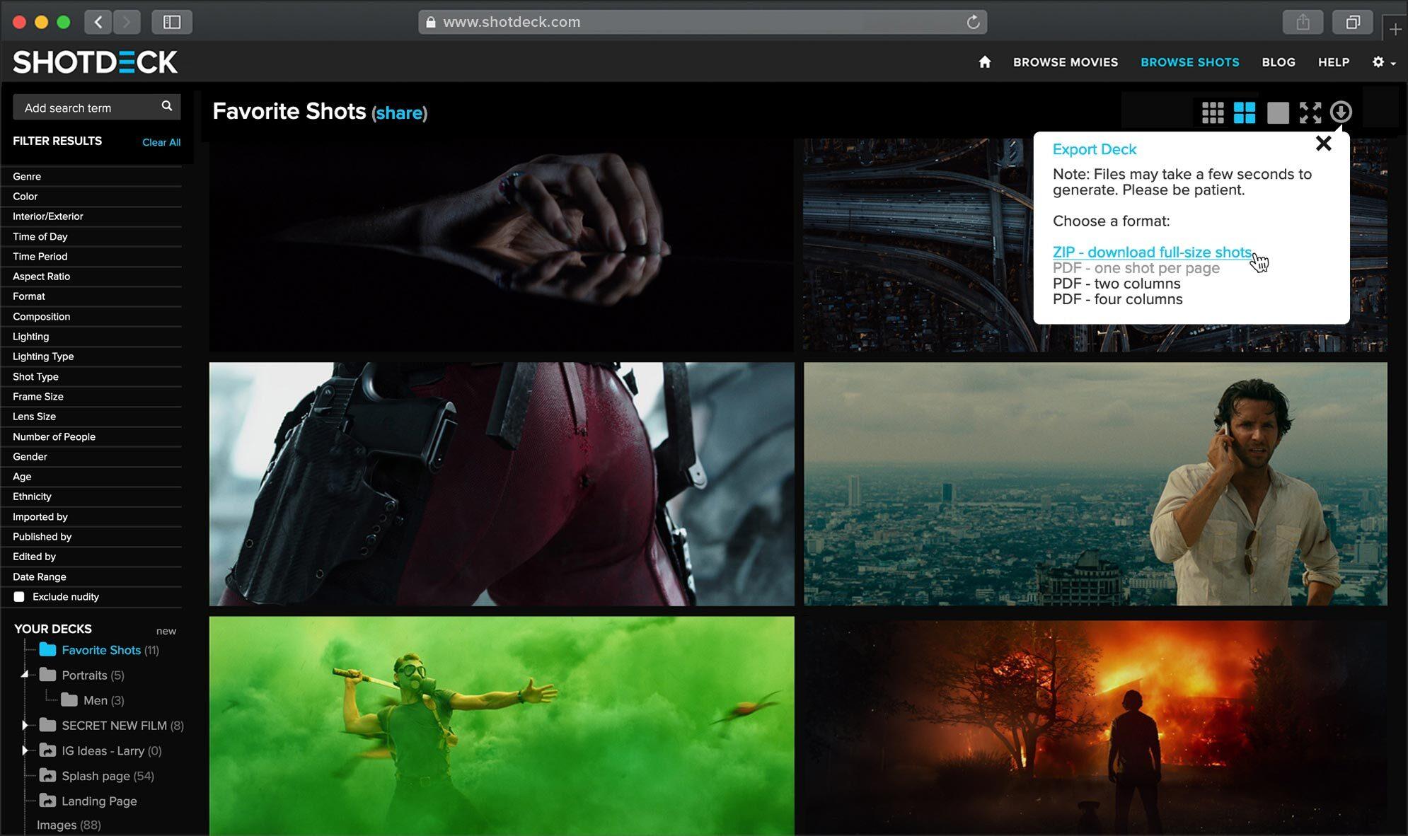 SHOTDECK :: Fully Searchable High-Res Movie Images