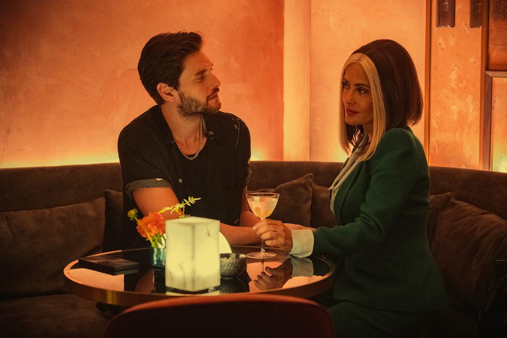 Ben Barnes and Salma Hayek in Black Mirror Season 6.