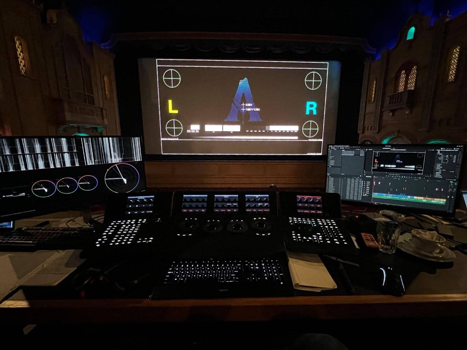 Tashi’s main grading setup in the cinema at Park Road Post in Wellington, NZ. Image: Tashi Trieu