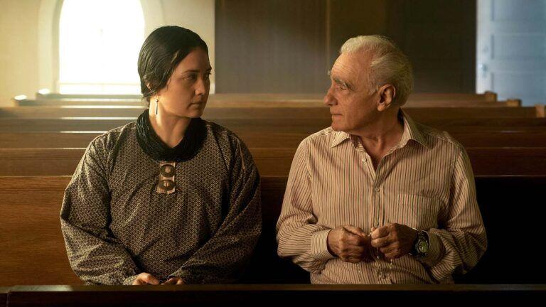 Auteur Martin Scorsese directing Lily Gladstone on the set of Killers of the Flower Moon. Image © Apple