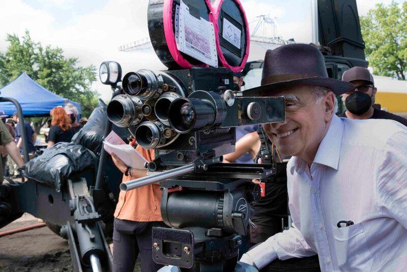 Scorsese behind his personal 1917 Bell and Howell on the set of Killers of the Flower Moon. Image © Apple