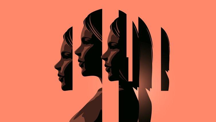 A vector illustration of a woman's profile split into five images representing anxiety